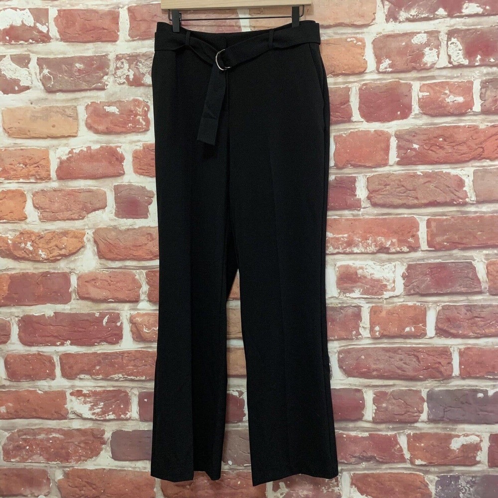 NY Collection Pants Women's Size 6 Black Belted Boot Cut Pocketed Trousers